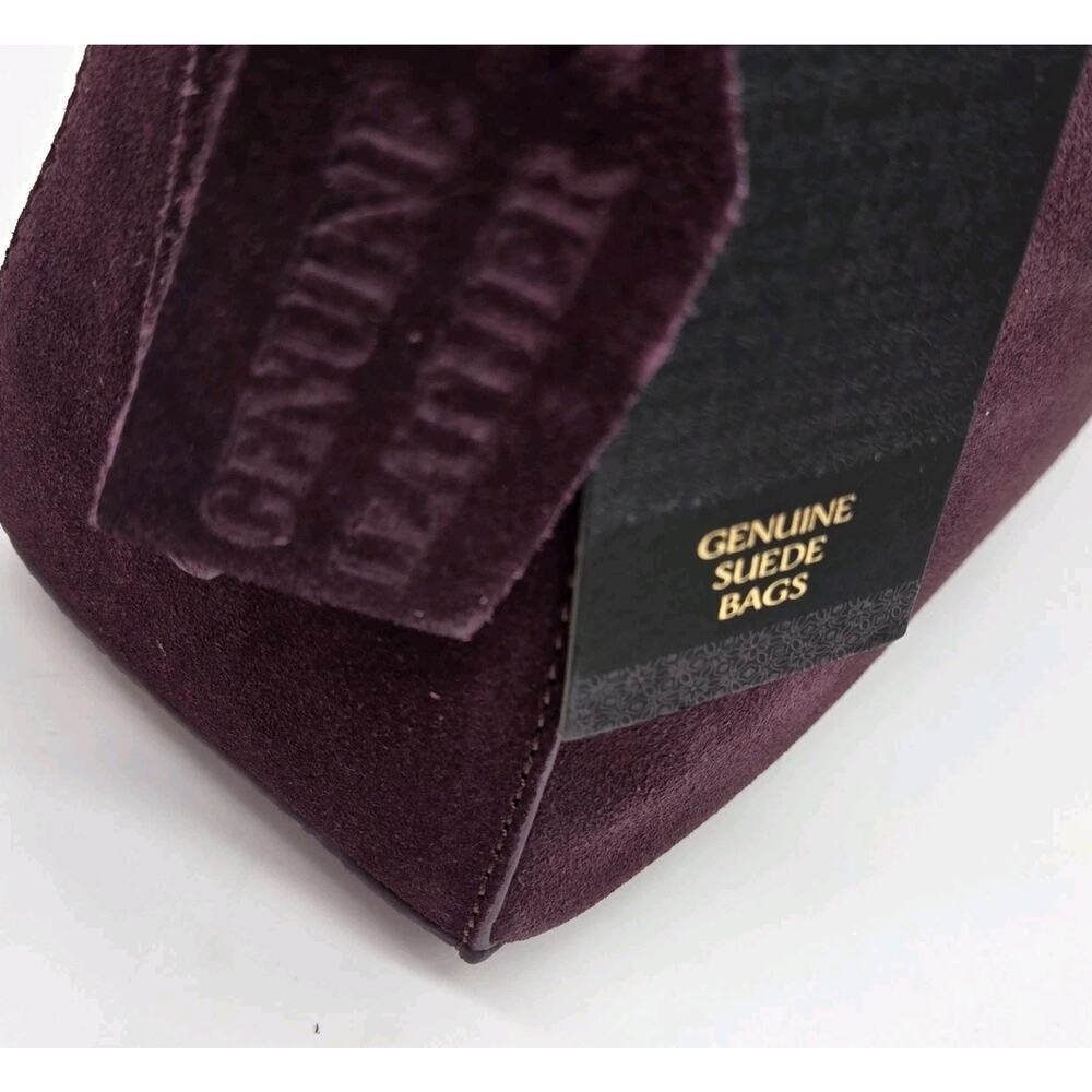 Purple Burgundy Leather Suede Shoulder Bag 11x6x4" Detach Strap NEW SLOUCH $78 - Picture 6 of 13